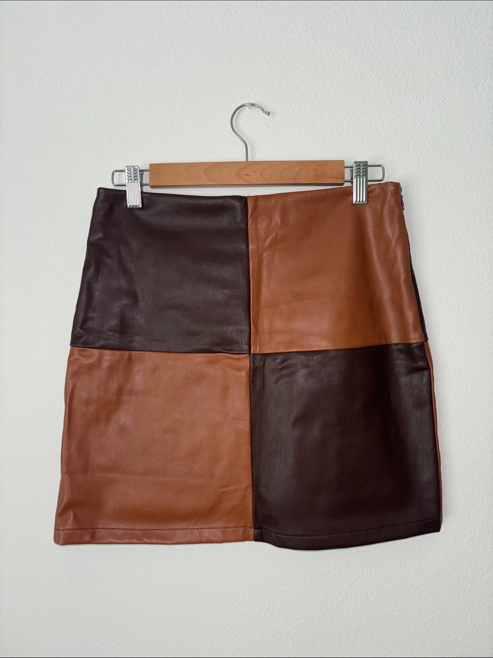 Superdown Patchwork Faux Leather Mini Skirt - Brown/Tan